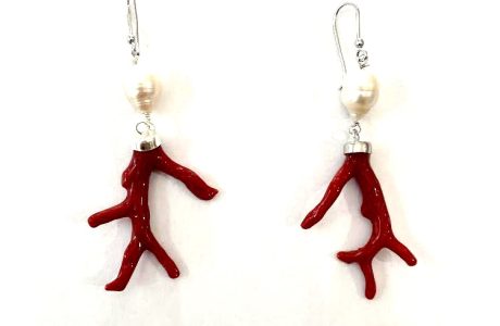 boucles oreilles branche corail suspendue