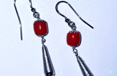 boucle oreille corail et goutte argent