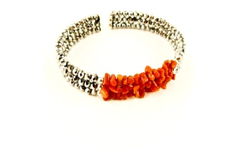 bracelet 3 rangs corail rouge et argent