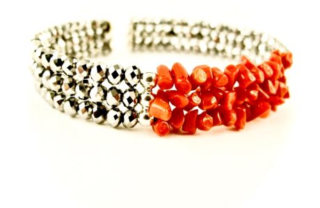 bracelet 3 rangs corail rouge et argent