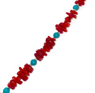 bracelet cuppoline mediterranea perles de corail rouge et turquoise