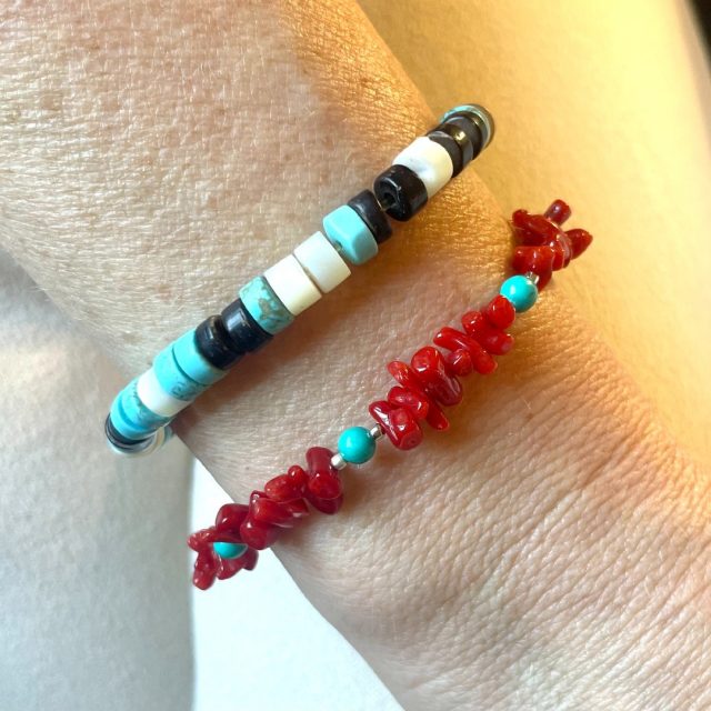 bracelet cuppoline mediterranea perles de corail rouge et turquoise