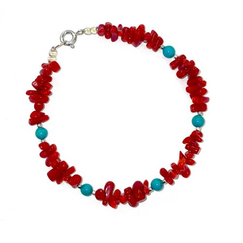bracelet cuppoline mediterranea perles de corail rouge et turquoise