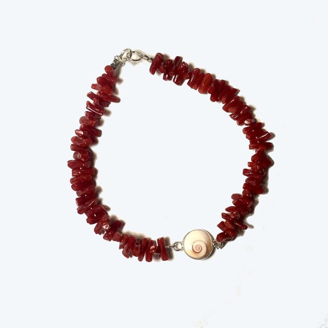 bracelet corail rouge de mediterranee et oeil de sainte lucie