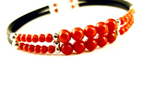 bracelet double rang perles corail rouge