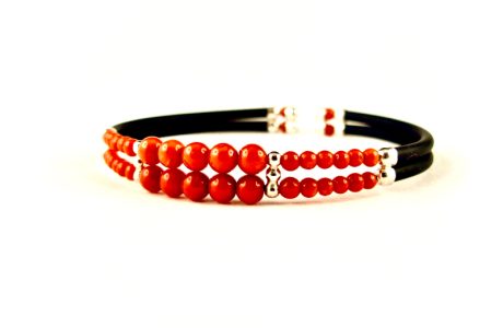 bracelet double rang perles corail rouge