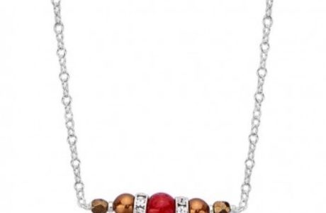 collier une perle de 5mm de véritable corail rouge de Méditerranée habillée de cristal de swarovski et perles d'hématite, montées sur chaine jaseron argent 925/1000