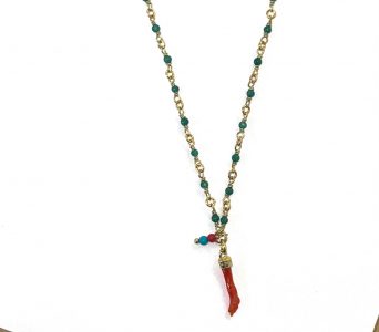 collier mannina corail rouge et agate verte