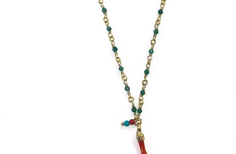 collier mannina corail rouge et agate verte