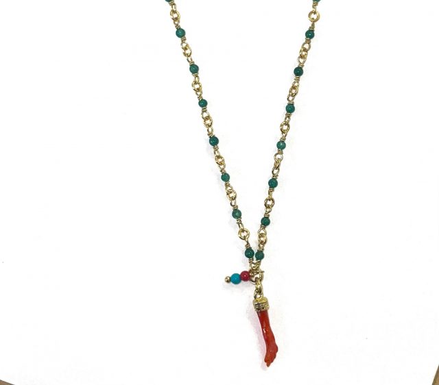 collier mannina corail rouge et agate verte