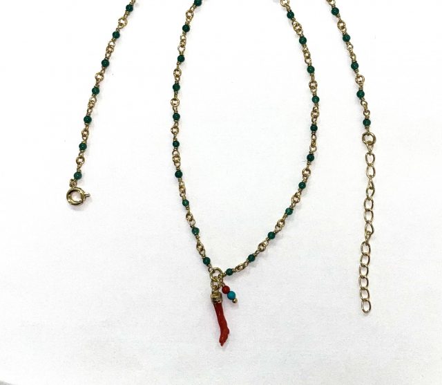 collier mannina corail rouge et agate verte