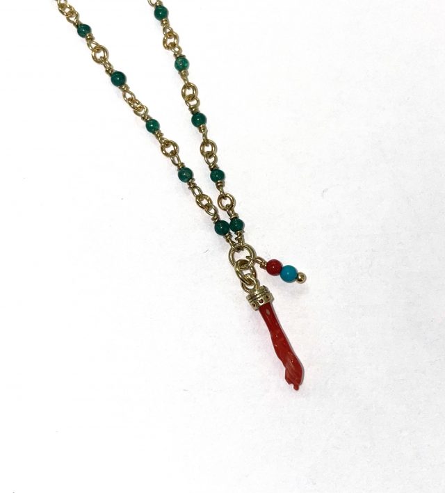 collier mannina corail rouge et agate verte