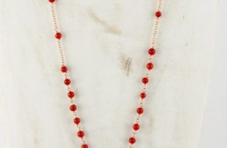collier chapelet en corail rouge de Méditerranée et argent plaqué or rose