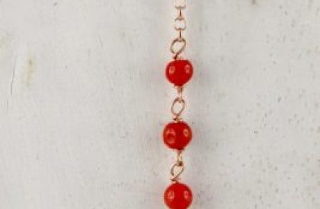 collier chapelet en corail rouge de Méditerranée et argent plaqué or rose