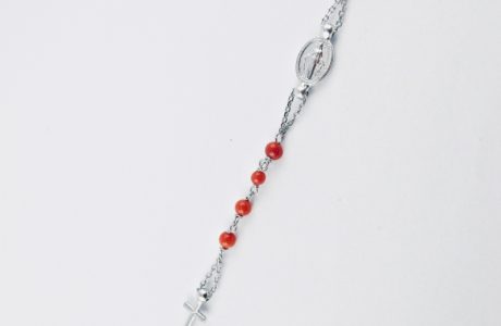 bracelet chapelet perles de corail rouge et argent massif