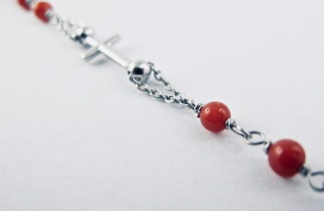 bracelet chapelet perles de corail rouge et argent massif