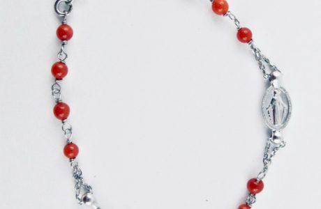 bracelet chapelet perles de corail rouge et argent massif