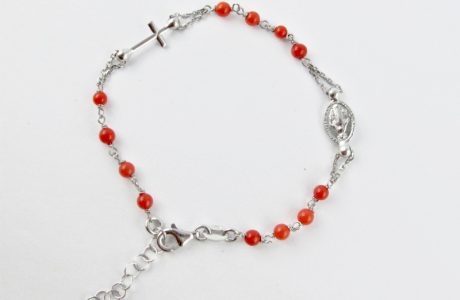 bracelet chapelet perles de corail rouge et argent massif