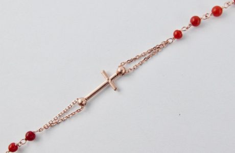 collier-rosaire corail rouge et argent plaqué or rose