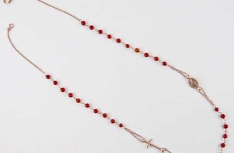 collier-rosaire corail rouge et argent plaqué or rose