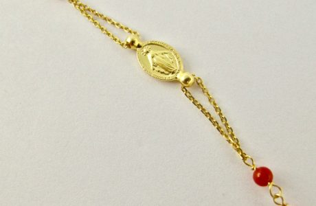 Collier rosaire en corail rouge de Bonifacio et argent plaqué or