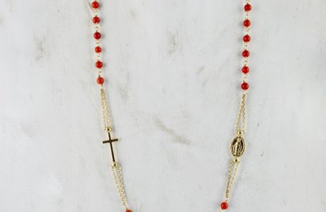 Collier rosaire en corail rouge de Bonifacio et argent plaqué or