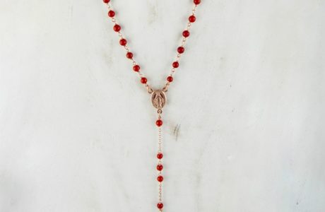 collier chapelet en corail rouge de Méditerranée et argent plaqué or rose