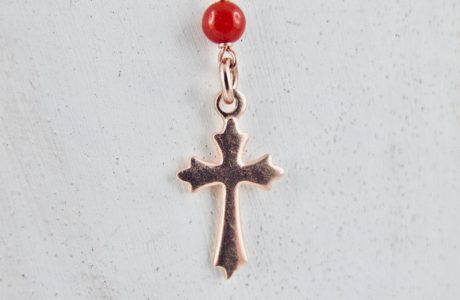 collier chapelet en corail rouge de Méditerranée et argent plaqué or rose