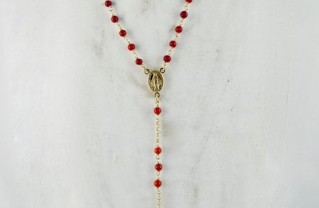 collier chapelet en corail rouge de Méditerranée et argent plaqué or jaune