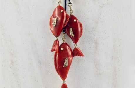 Collier 3 petits poissons rouges suspendus