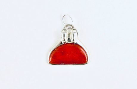 pendentif monopalme corail rouge et argent massif