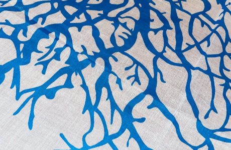 pareo coton motif corail turquoise sur blanc
