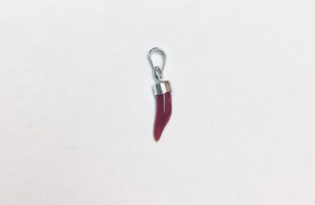 pendentif petite corne en véritable corail rouge de méditerranée, montage argent 925/1000